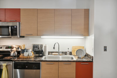 Kitchen with stainless steel appliances