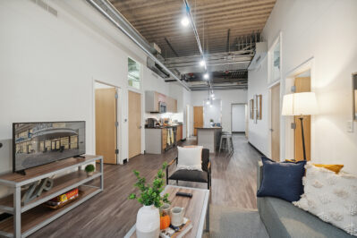 Furnished living space with a TV
