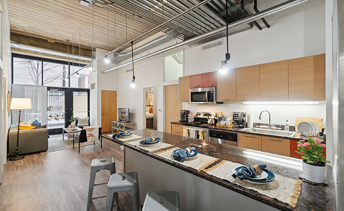 Furnished apartment with an open floor plan
