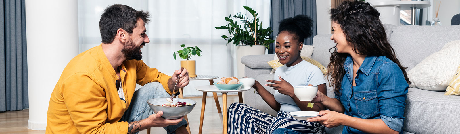 Group of young adults relaxing at home